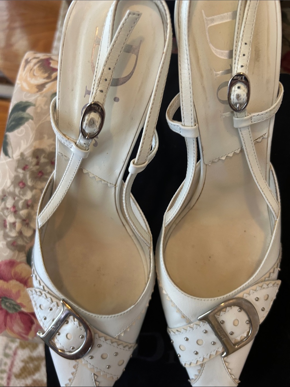 Dior White Pointed-Toe Studded Slingback Heels vintage - Picture 7 of 9